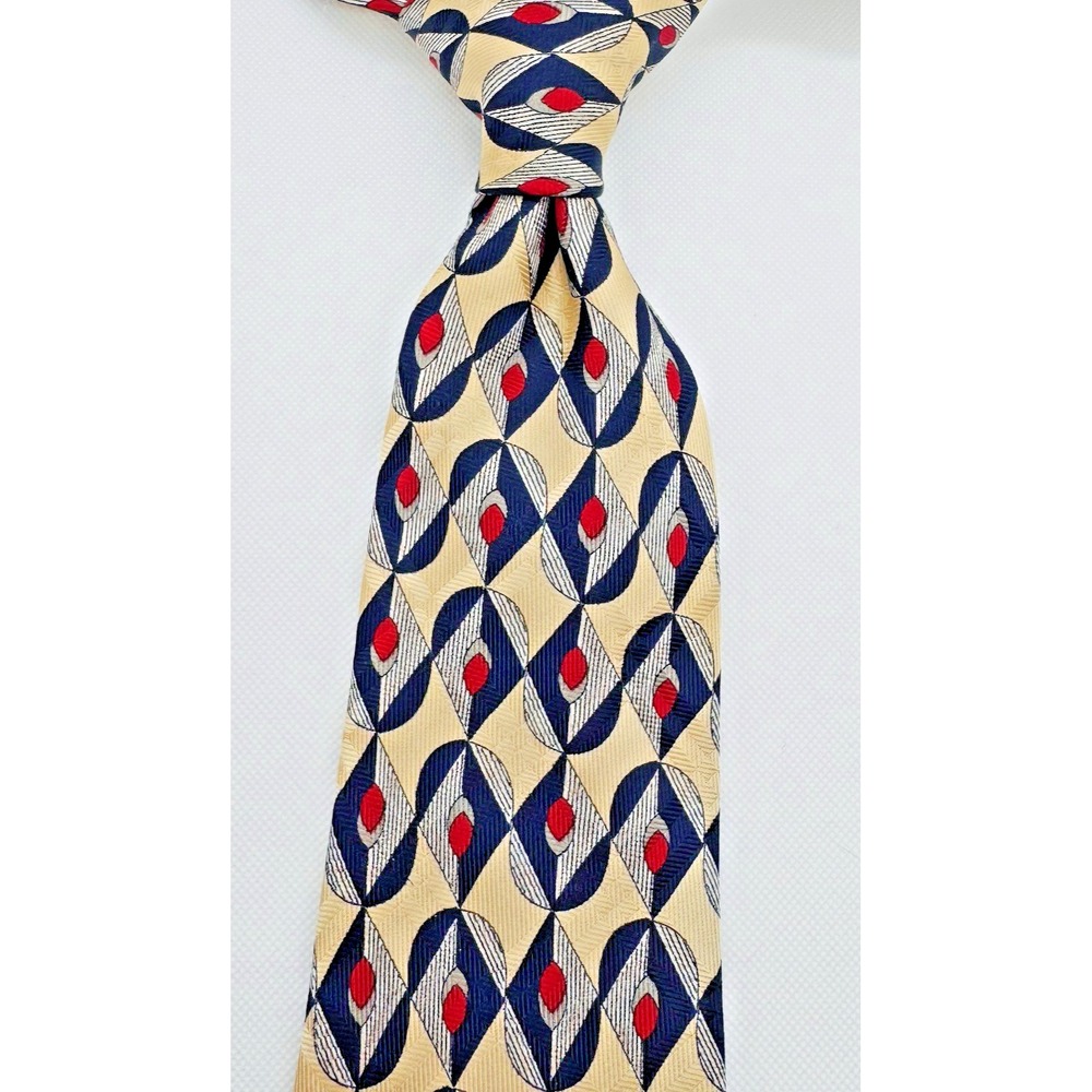 Robert Talbott Silk Tie Men Geometric Italian Print Hand Sewn USA 60"Lx3.75W